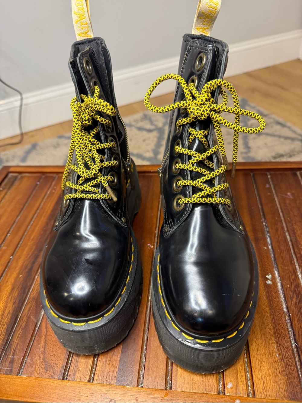 Dr. Martens Black Platform Lace-Up Boots with Yellow Accents